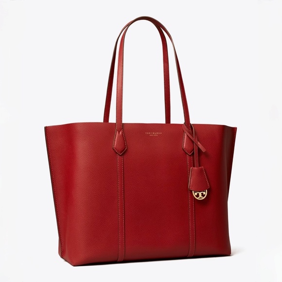 Tory Burch Leather Perry Brick Red Triple Compartment Tote Laptop Bag NWT - Picture 1 of 12